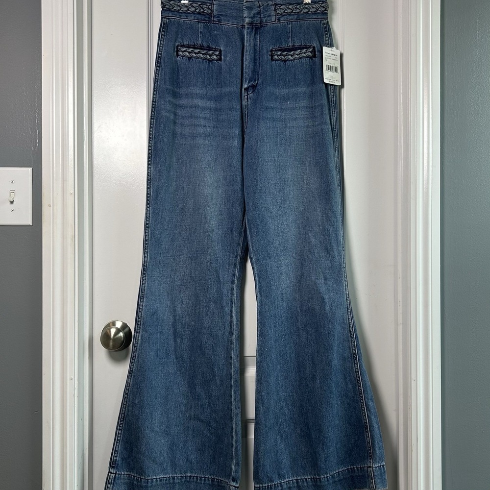 We The Free Free People Mid Wash Denim Electric Paradise High Rise Flare Jeans